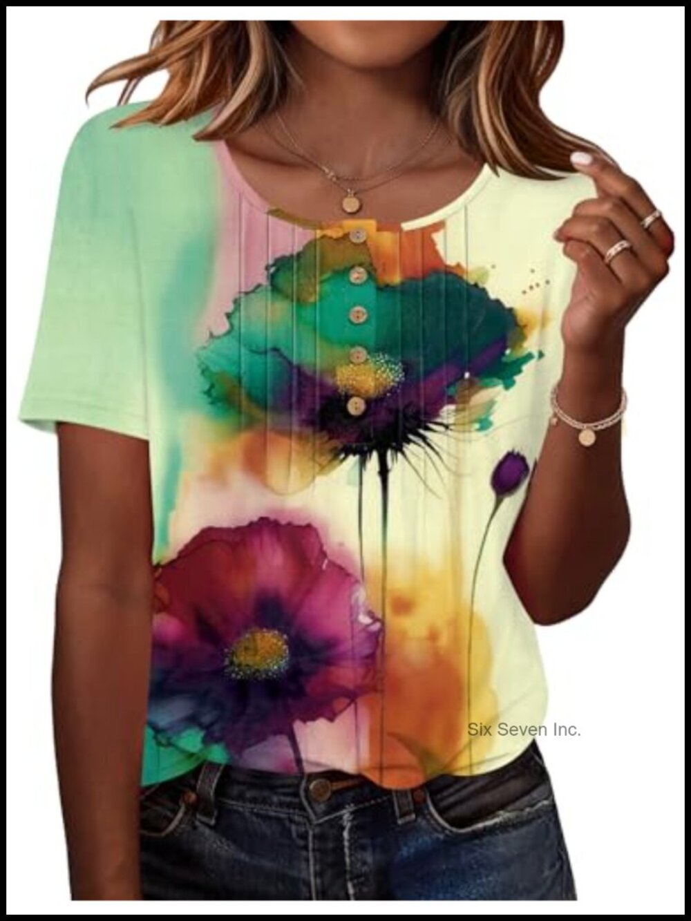 Pleated V-Neck Short Sleeve Blouse Casual Summer Top